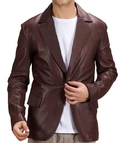 Mens Quilted Brown Leather Blazer
