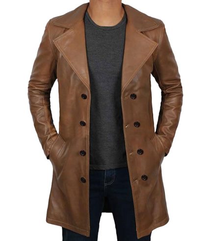 Mens Brown Real Lambskin Leather Coat