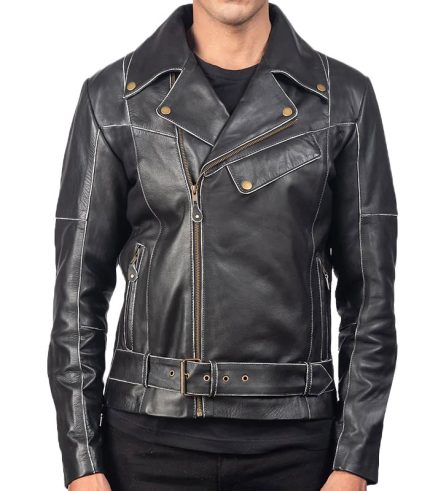 Men Vincent Black Leather Biker Jacket