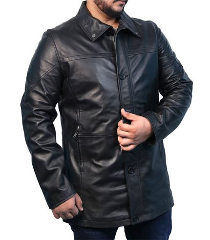 Black Carcoat Lambskin Leather Winter Jacket