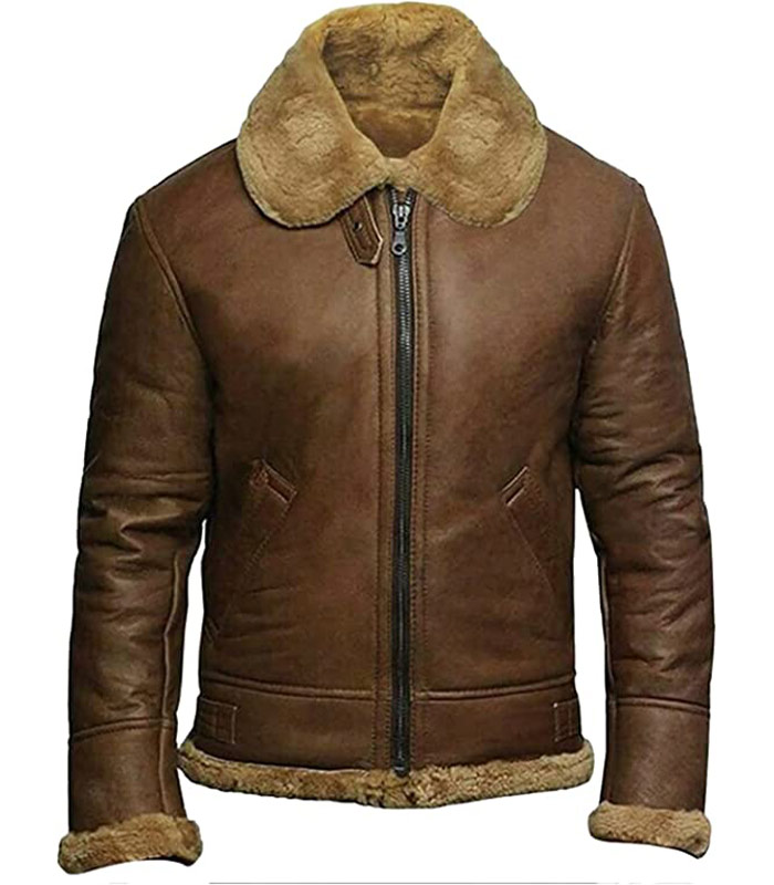 Men B3 Bomber Sheepskin Shearling Leather Jacket
