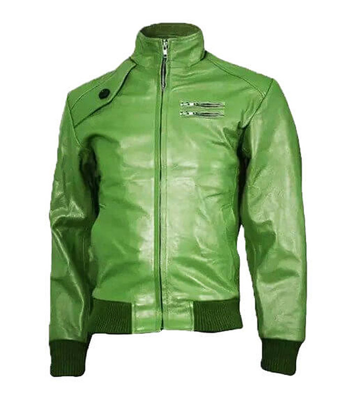 Men Bomber Elegant Green Leather Jacket