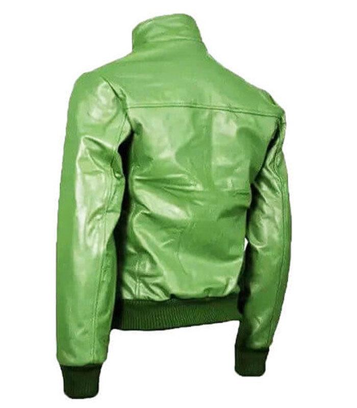 Men Bomber Elegant Green Leather Jacket 1