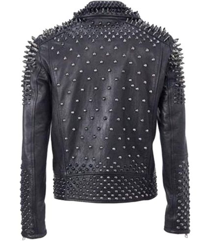 Men Studded Punk is Pride Motorcycle Leather Spikes Jacket 1