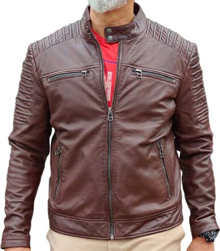 Mens Cafe Racer Brown Lambskin Leather Jacket