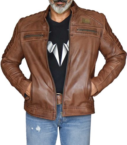 Mens Distressed Brown Biker Leather Jacket