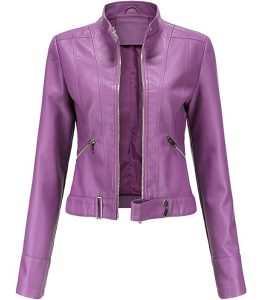 Women Biker Style Purple Leather Jacket