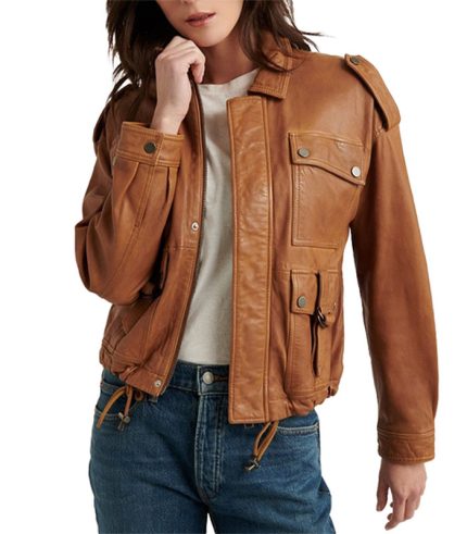 Women Brown Stylish Casual Leather Jacket