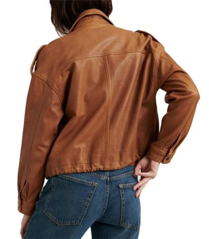 Women Brown Stylish Casual Leather Jacket 1