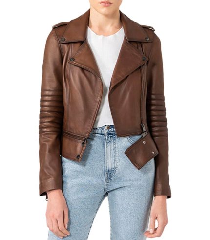 Women Elegant Brown Biker Leather Jacket
