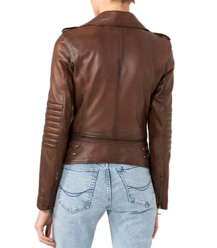 Women Elegant Brown Biker Leather Jacket 1