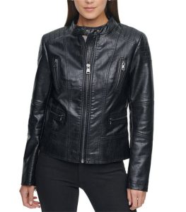 Women Motorist Style Black Leather Jacket