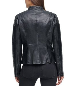 Women Motorist Style Black Leather Jacket 1