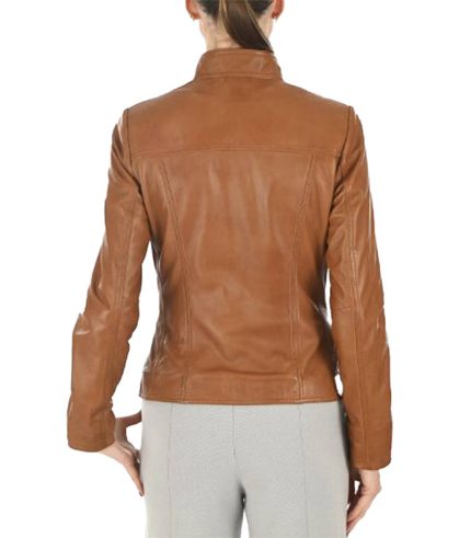 Women Slim Fit Tan Brown Leather Jacket 1
