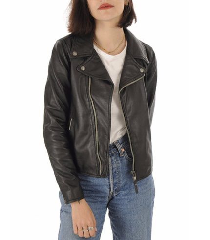Women Stylish Black Biker Leather Jacket