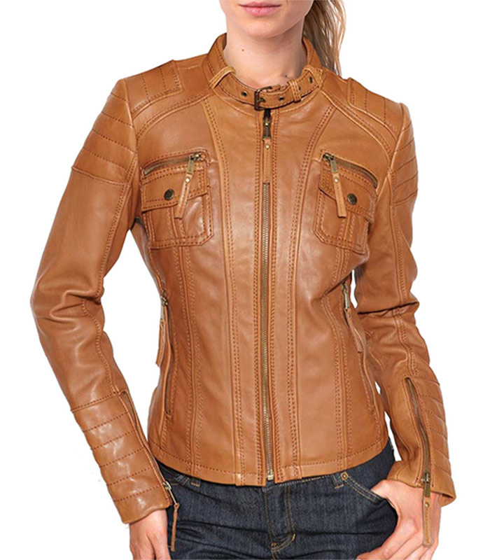 Women Umber Brown Motorist Leather Jacket