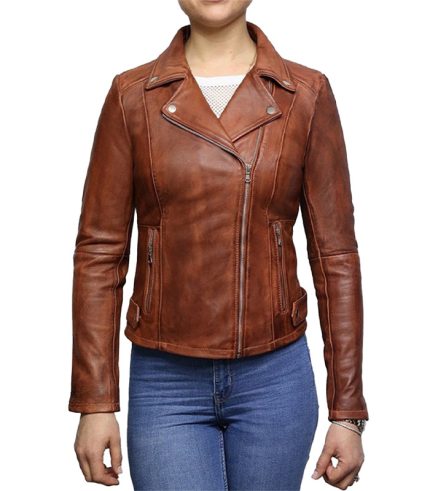 Womens Lambskin Slim Fit Brown Leather Jacket