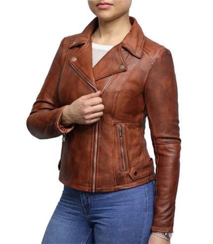 Womens Lambskin Slim Fit Brown Leather Jacket 1