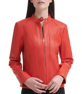 Womens Rose Red Motorcycle Leather Jacket