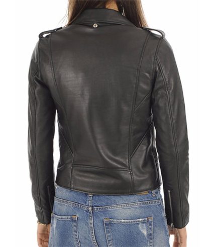 Womens Stylish Black Leather Biker Jacket 1