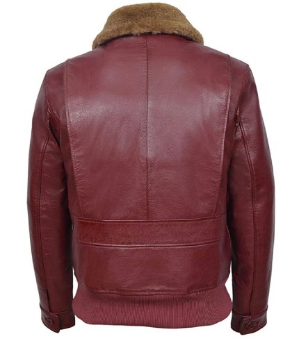 Men Cherry Bomber Ginger Fur Collar Leather Jacket 1