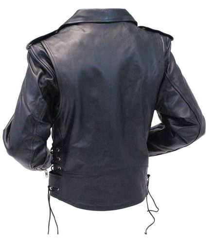 Women Motorcycle Style Black Leather Jacket 1