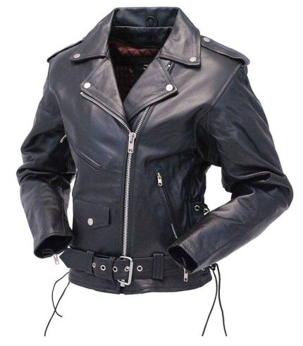 Women Motorcycle Style Black Leather Jacket