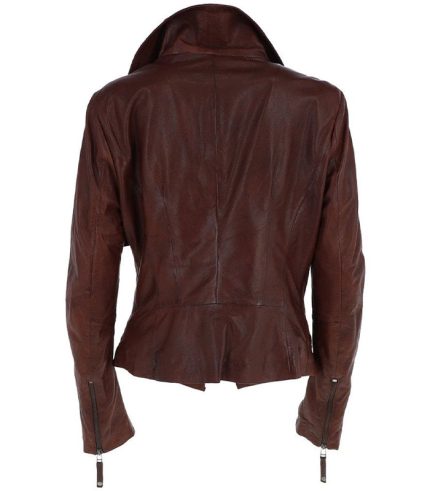 Women Oxblood Brown Stylish Biker Leather Jacket 1