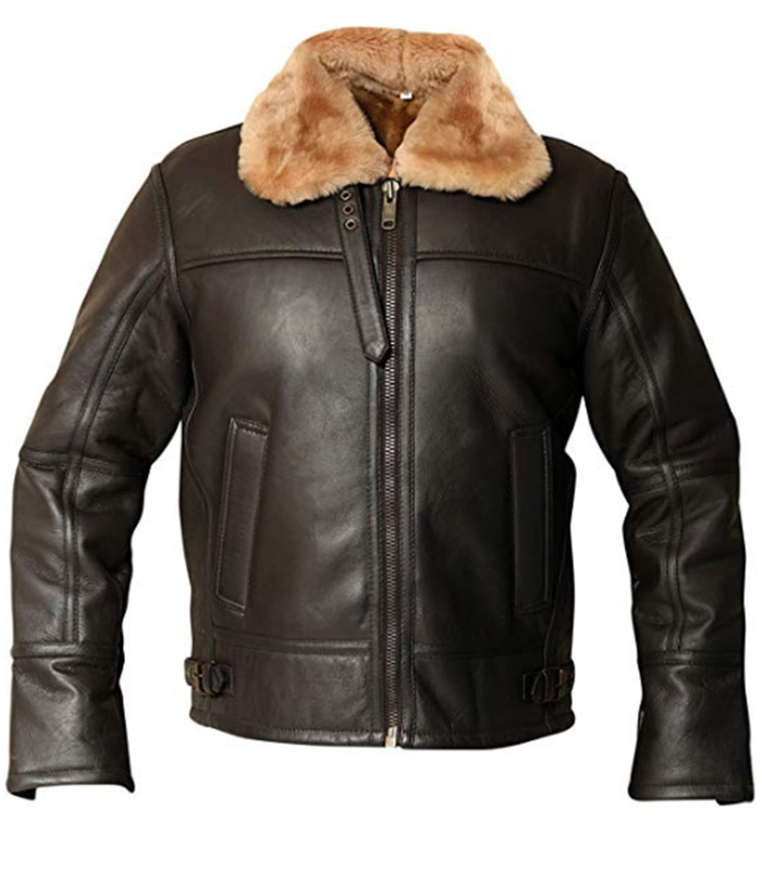 Men B3 Ginger Brown Aviator Shearling Sheepskin Leather Jacket2