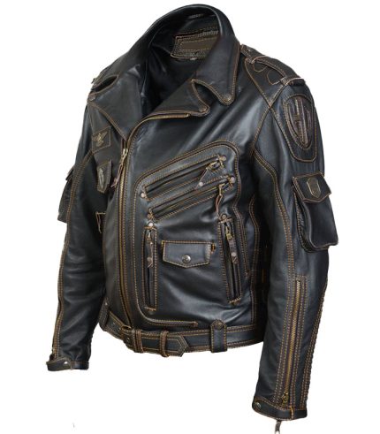 Men Cowhide Black Strom Bringer Moto Biker Leather Jacket 1