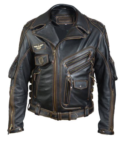 Men Cowhide Black Strom Bringer Moto Biker Leather Jacket