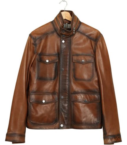 Men Fatigue Brown Leather Jacket