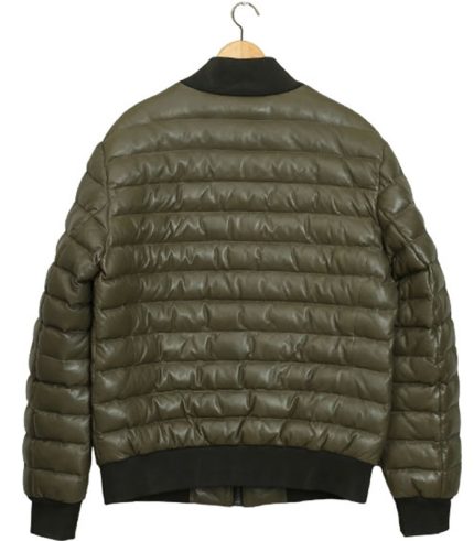 Men Olive Puffer Leather Jacket 1