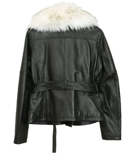 Women Faux Fur Collar Leather Jacket 1