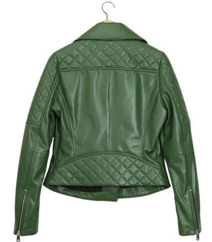 Women Green Leather Biker Jacket 1