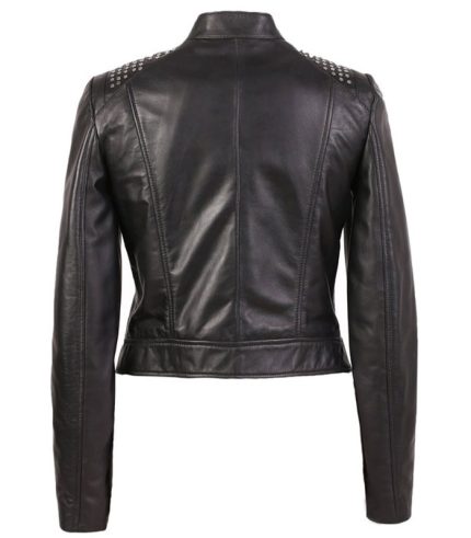 Women High Fashion Studded Biker Leather Jacket 2