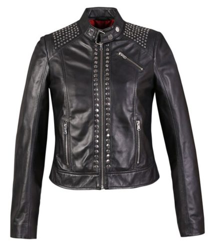 Women High Fashion Studded Biker Leather Jacket