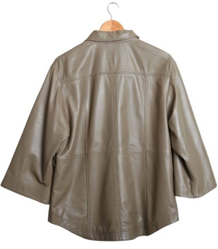 Women Khaki Leather Shirt Jacket 1