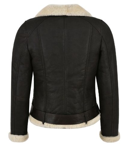Women Leather Faux Fur Shearling Biker Jacket 1
