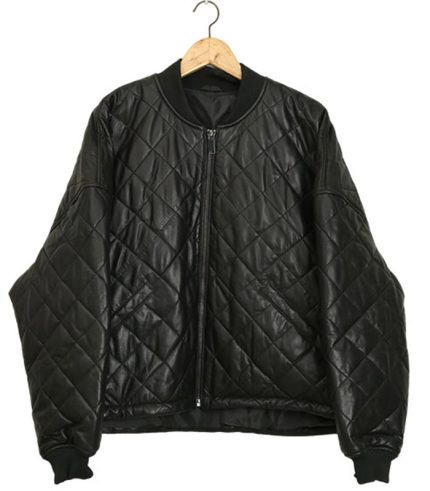 Women Oversize Quilted Black Leather Jacket