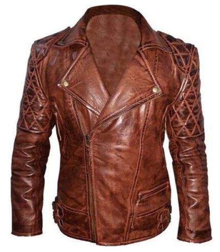 Women Quilted Style Brown Biker Leather Jacket