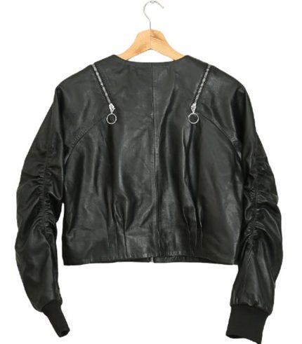 Women Short Black Leather Jacket 1