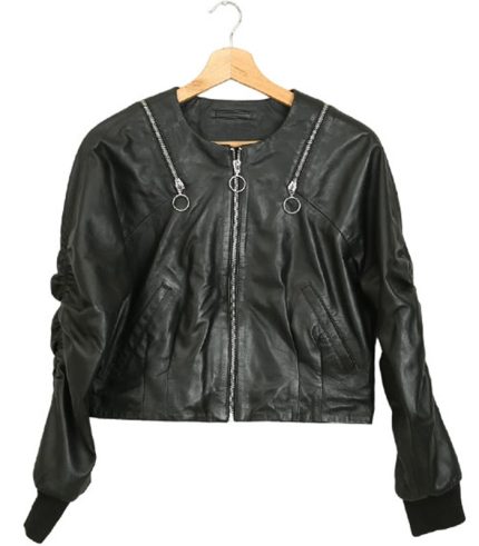 Women Short Black Leather Jacket