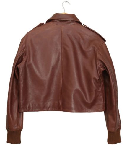 Women Short Brown Leather Jacket 1