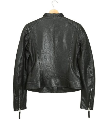 Women Simple Black Leather Jacket 1