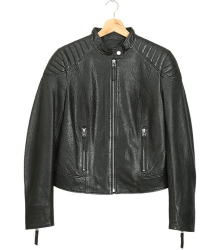 Women Simple Black Leather Jacket