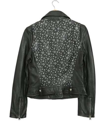 Women Star Printed Biker Leather Jacket 1