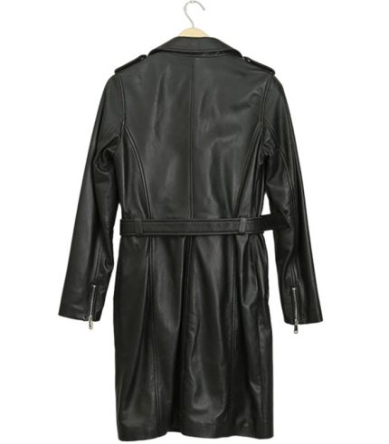 Women Long Black Leather Coat 1