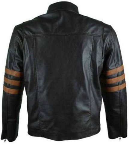 Men Brown Stripes Cafe Racer Leather Jacket 1