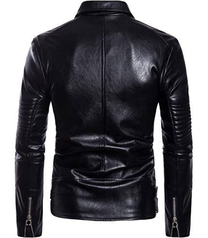 Men Lapel Slim Fit Motorcycle Leather Jacket 1